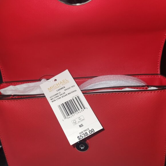 Michael Kors NWT Carmen Medium Convertible Shoulder Bag Bright Red with Silver - Picture 5 of 6
